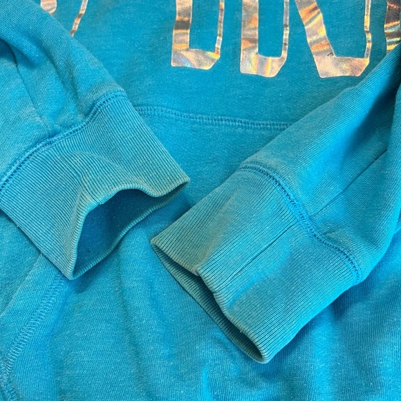 Victoria’s Secret PINK Hooded Sweatshirt Holographic Pink graphic Medium FLAWS - Picture 12 of 14